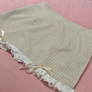 Cider Cream Striped Mini Skirt with Lace Trim